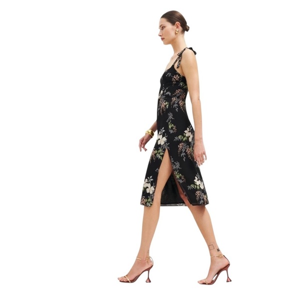 Reformation - Isabella Bessie Midi Dress Black Floral Sz 4 - Picture 2 of 10